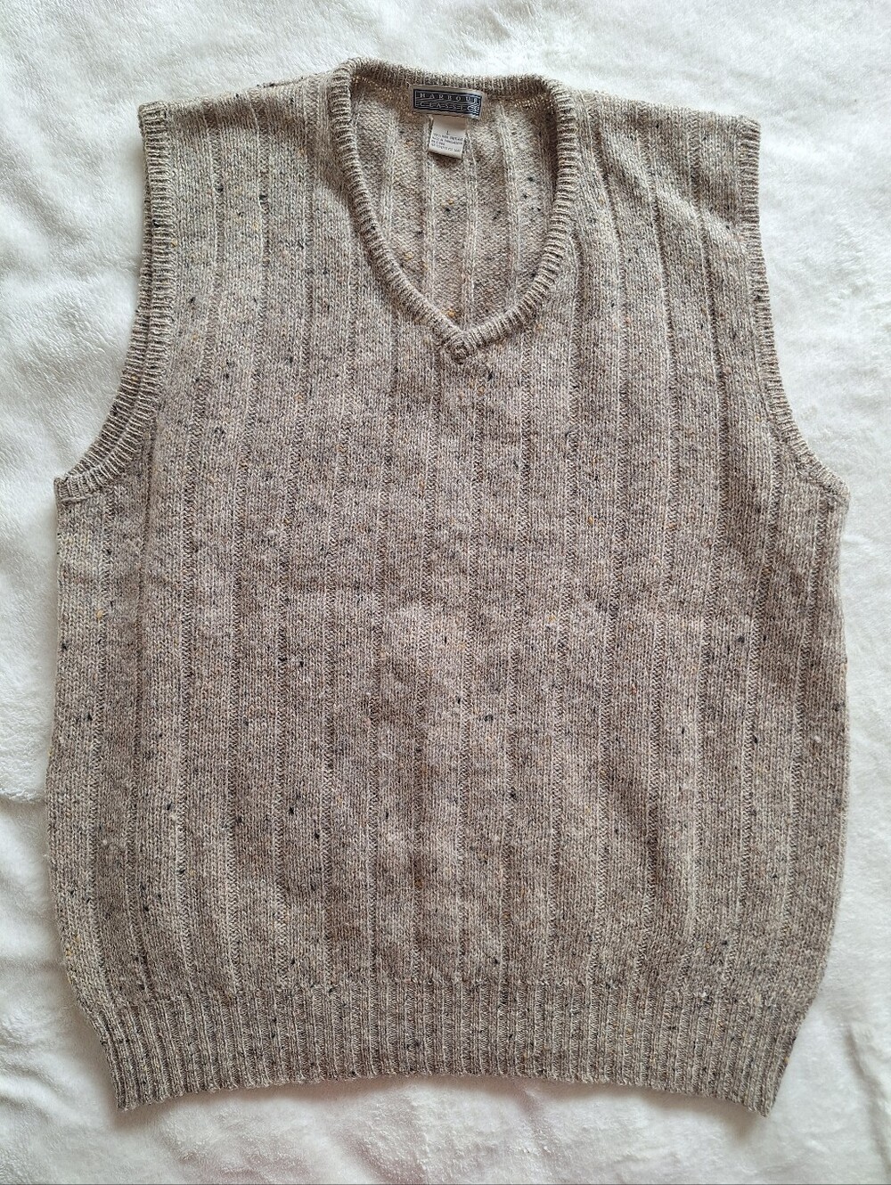 Harbour Classics Vintage Men L Wool Shetland Cable Knit Sweater Vest Tweed